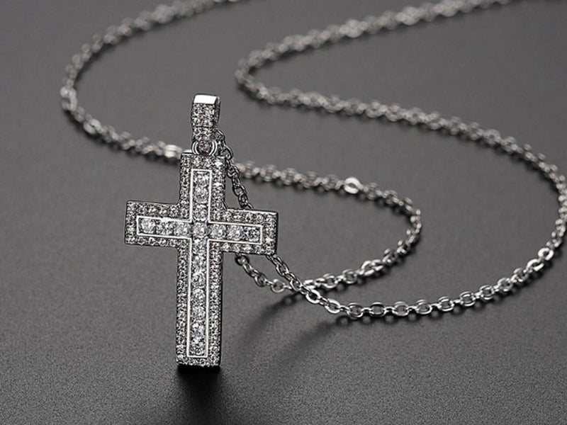 Cross Pendant Necklace Genuine White Gold Plated / Christmas Gift Carousel 1
