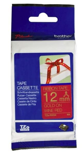 Brother TZe-RW34 12mm x 4m Gold on Wine Red Ribbon Tape Carousel 1