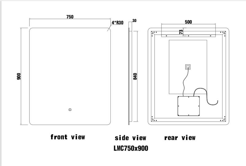 LINA Frameless Rectangle Front-Lit LED Mirror – 750x900mm Carousel 7