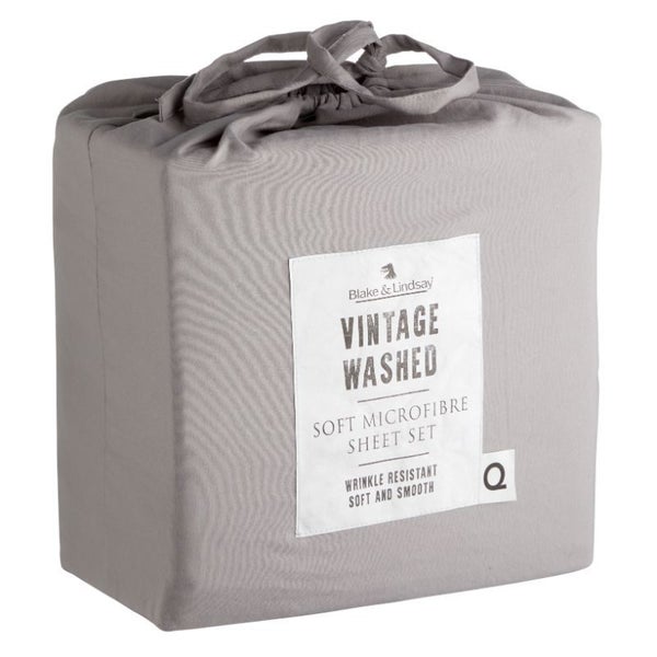 King Single Sheet Set - Washed Microfibre Pewter - BLAKE & LINDSAY Carousel 1