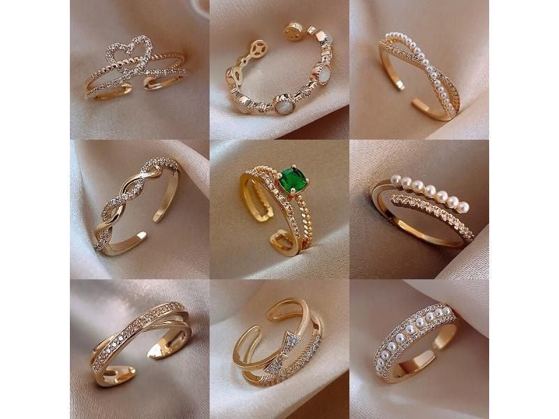 Luxury Gold Pearl Zircon Rings For Women Vintage Party Fashion Jewelry Gifts Carousel 2