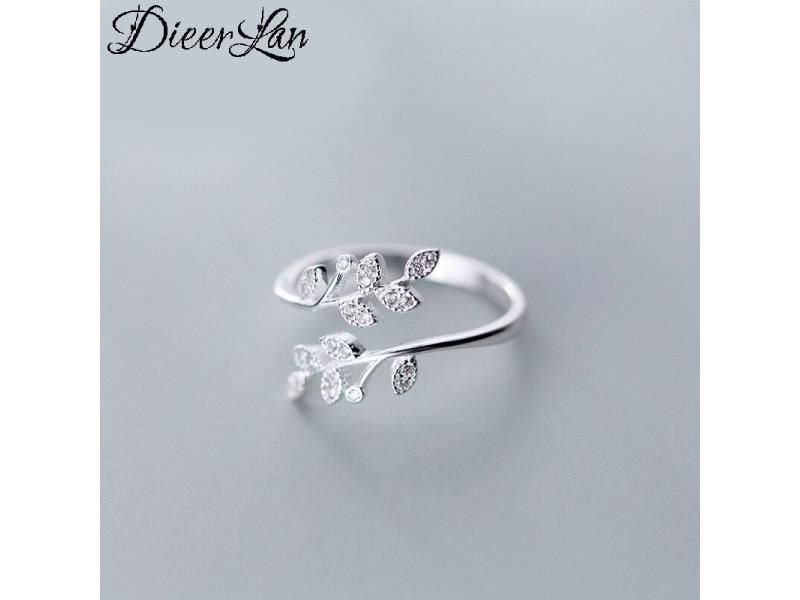 DIEERLAN Women's Wedding Jewelry Crystal Leaf Adjustable Finger Ring Carousel 2