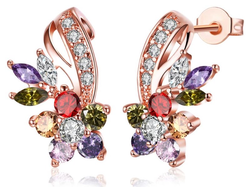 Hoop Earrings Colorful Cubic Zirconia Rose Gold Mixed Colour Gemstone Earrings Carousel 1