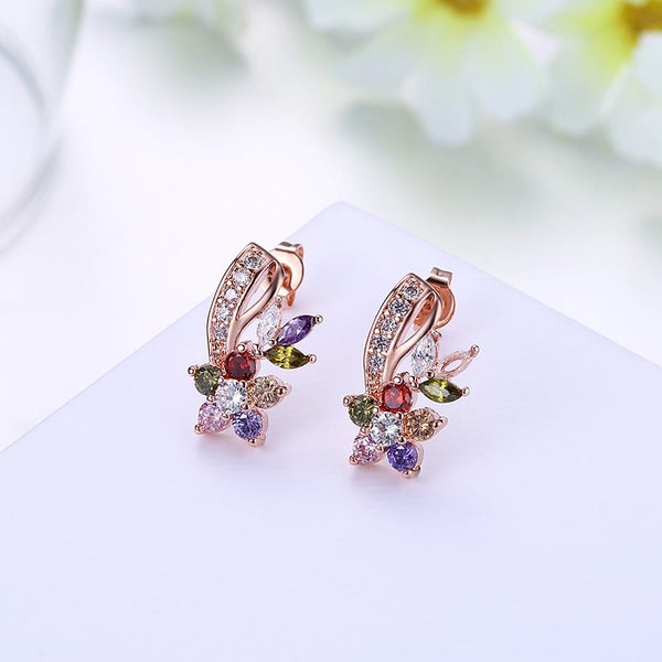 Hoop Earrings Colorful Cubic Zirconia Rose Gold Mixed Colour Gemstone Earrings Carousel 2