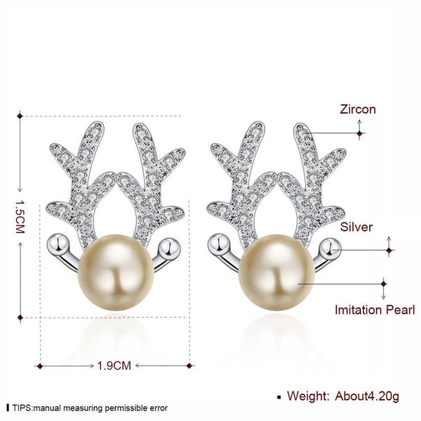 Studs Deer Design Sterling Silver Plating Round Pearls Studs Earrings Carousel 4