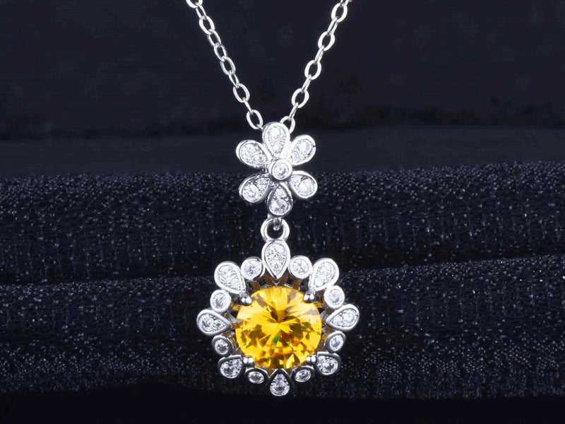 Citrine Necklace White Gold Plated Pendant Necklace Carousel 1