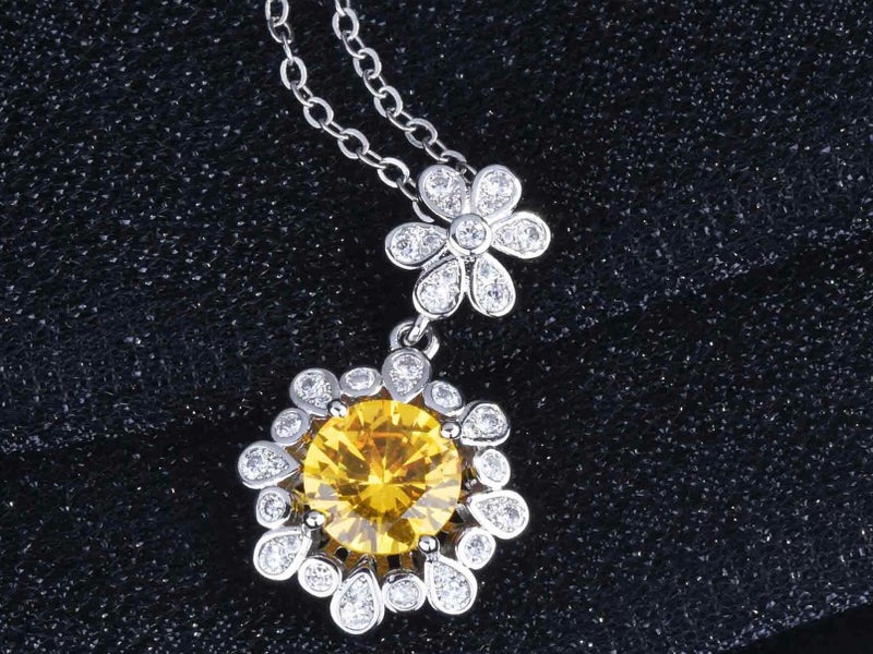 Citrine Necklace White Gold Plated Pendant Necklace Carousel 2