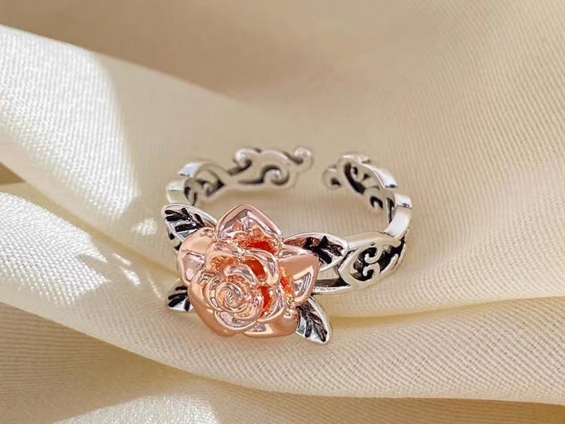 Engagement Ring Rose Flower White Gold Plated Ring Carousel 2