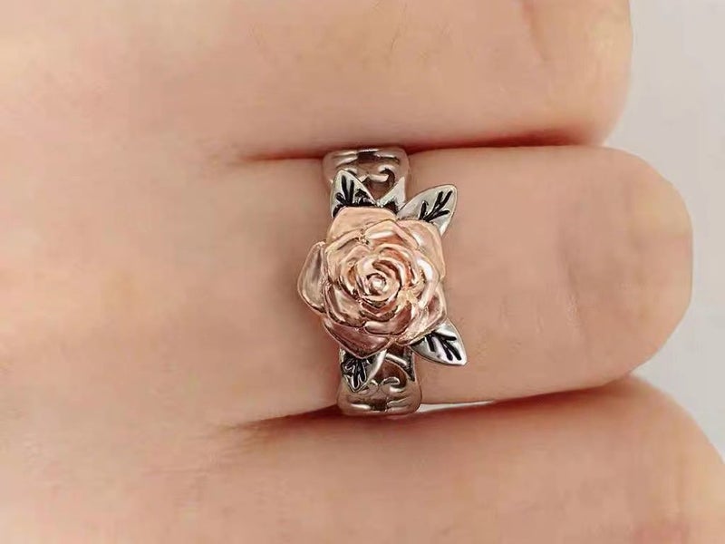 Engagement Ring Rose Flower White Gold Plated Ring Carousel 4