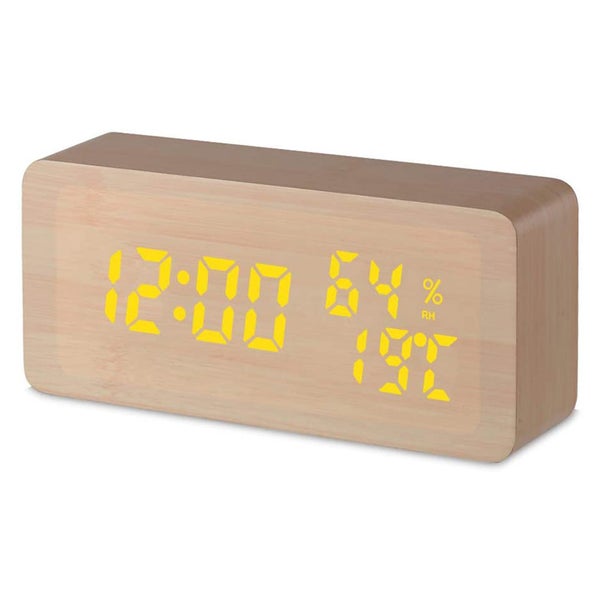 TODO LED Digital Alarm Clock Woodgrain Temperature Humidity USB Power - Beige Carousel 1