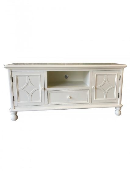 CLEARANCE - Abiah TV Cabinet W120 *45% Off* - Ivory White *Floor Model Carousel 1