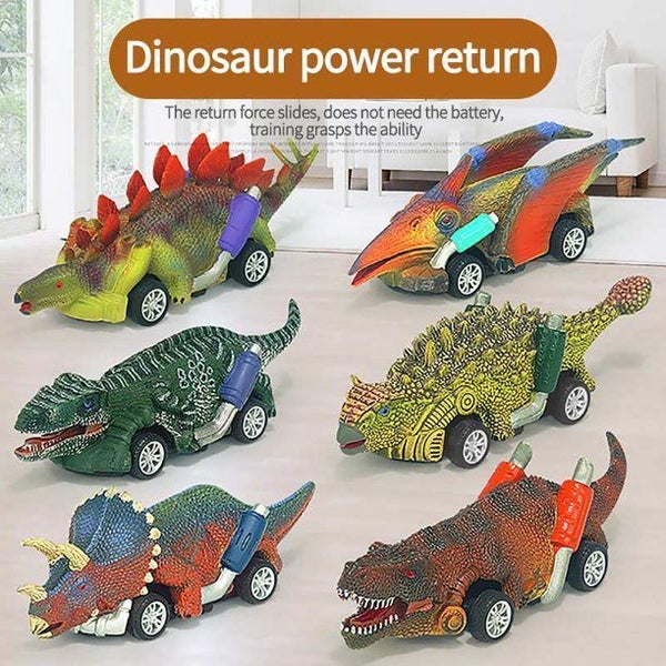 6 Pack Pull Back Dinosaur Toys Race Car Set Carousel 1