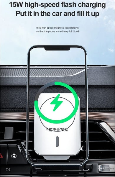 15W MagSafe Wireless Magnetic Charger Car Vent Mount - White Carousel 4