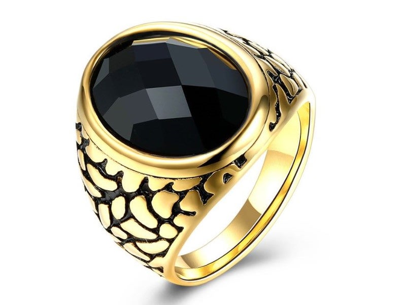 Man's Ring Stainless Steel Oval Obsidian Ring Size 10 Carousel 1
