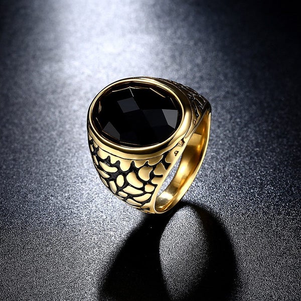 Man's Ring Stainless Steel Oval Obsidian Ring Size 10 Carousel 2