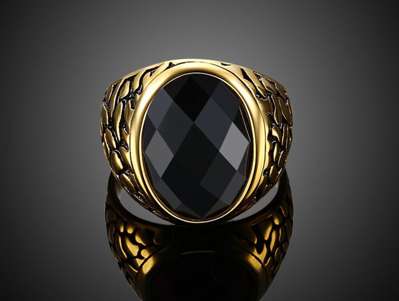 Man's Ring Stainless Steel Oval Obsidian Ring Size 10 Carousel 3
