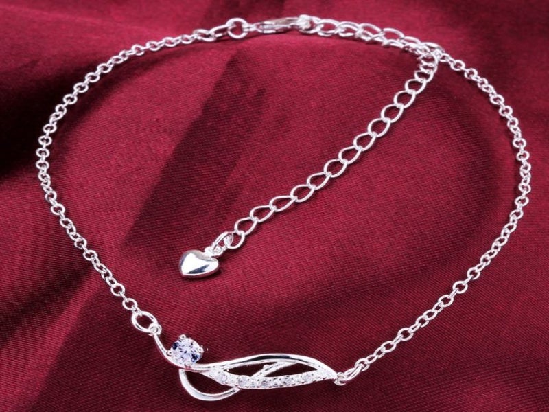 Cubic Zirconia Diamonds Sterling Silver Plated Anklet Carousel 1