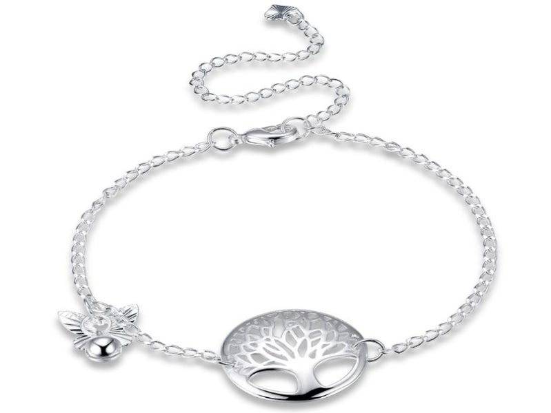 Anklet Sterling Silver Plating Tree Shaped Design with Butterfly Bell Carousel 1