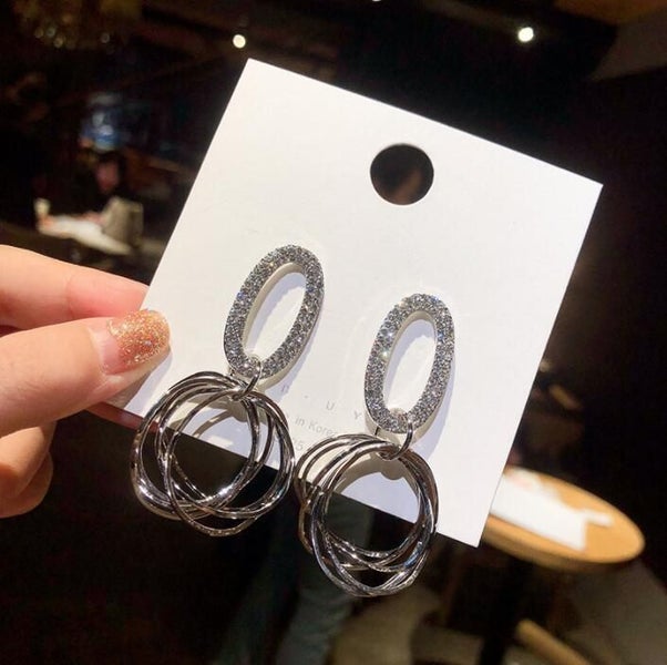 $1 reserve Gorgeous stunning silver design earrings with artificial crystal Carousel 1