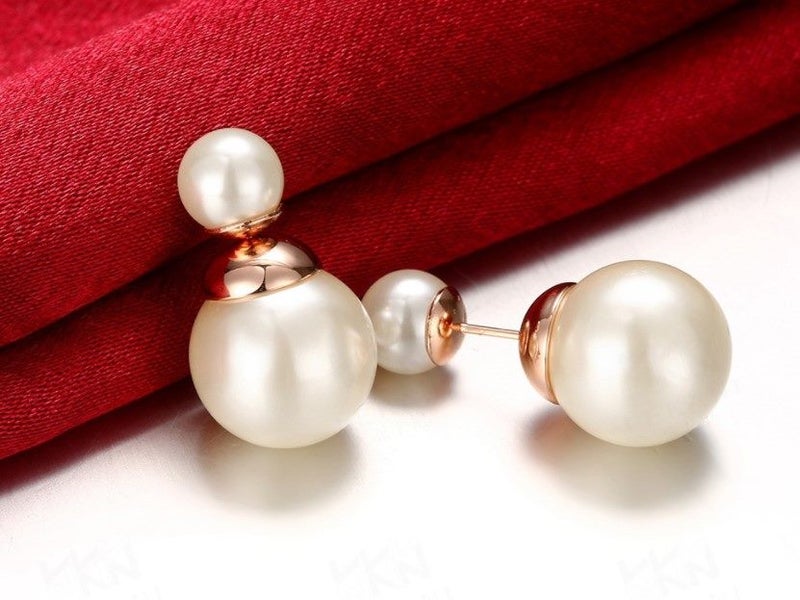 Studs Earrings White Round Pearls Rose Gold Plated Studs Carousel 1