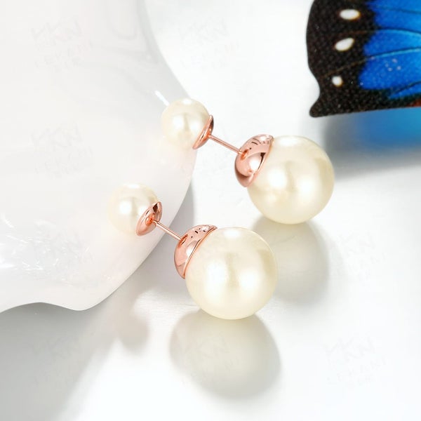 Studs Earrings White Round Pearls Rose Gold Plated Studs Carousel 2