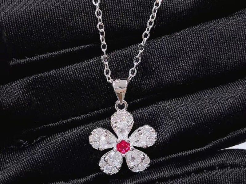 Flower Pendant Necklace 18KGP White Gold Carousel 1