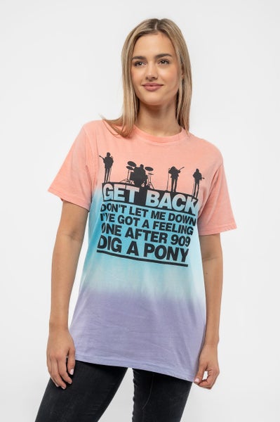 The Beatles T Shirt Get Back Gradient Logo new Official Unisex Dye Wash Yellow Carousel 5