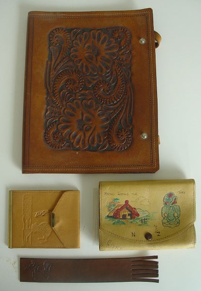Vintage Hand Crafted Leather Compendium, Billfold and Bookmark Carousel 1