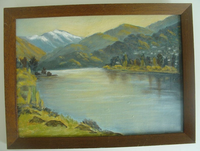 Vintage South Island Lake and River Scene Oil on Board Carousel 3