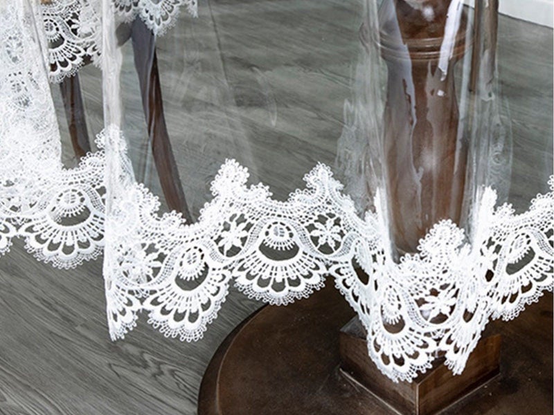 130cm Round PVC Table Cloth Tablecloth with Lace Lining White Lace Edge Carousel 2