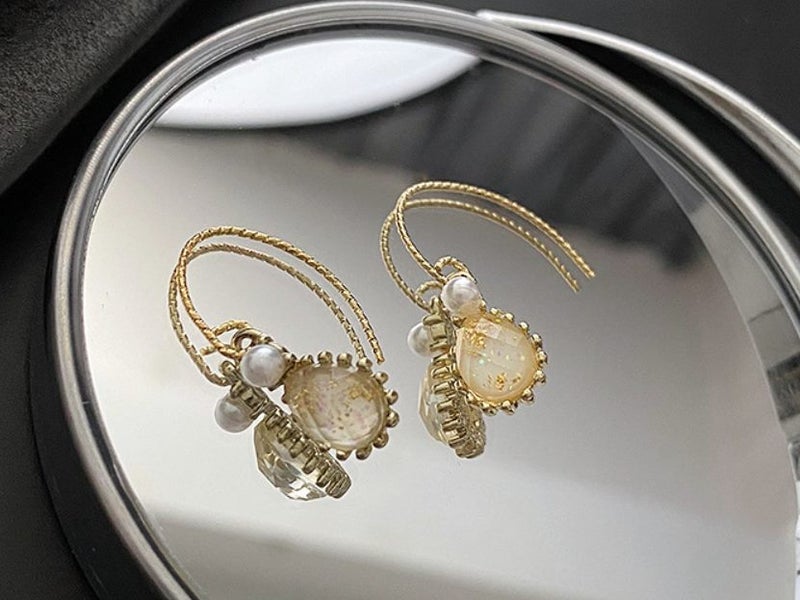 Hoop Earrings with CZ Water Drop Yellow Gold-plated Hoops Carousel 1