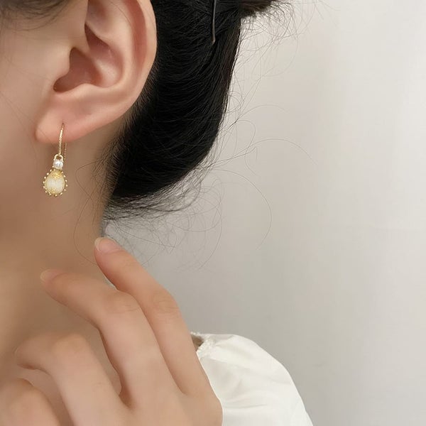 Hoop Earrings with CZ Water Drop Yellow Gold-plated Hoops Carousel 2