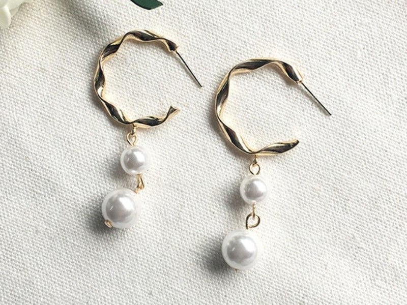 Studs Hoop Earrings Pearls Yellow Gold-plated Earrings Carousel 1