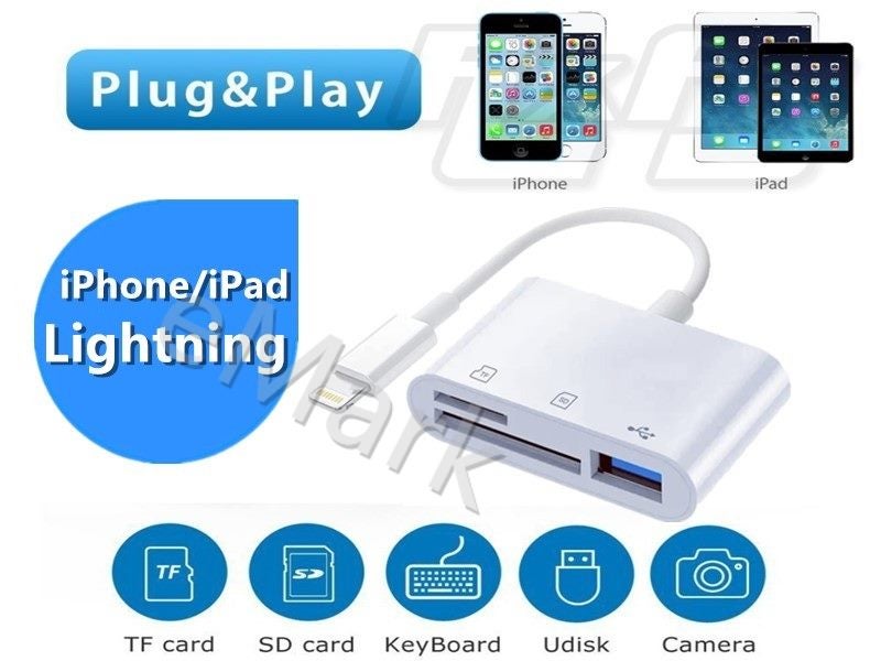 Lightning Host OTG / USB / SD / TF Card Reader Adapter Cable 3 in 1 Hub Carousel 1