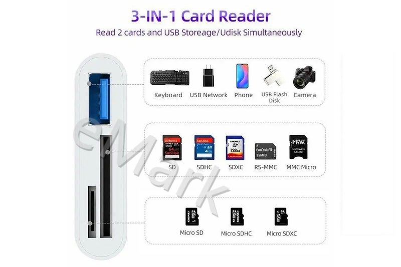 Lightning Host OTG / USB / SD / TF Card Reader Adapter Cable 3 in 1 Hub Carousel 2