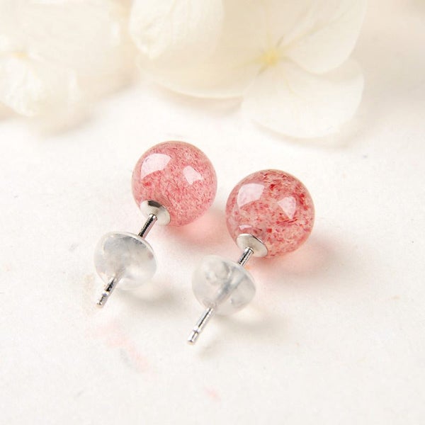 Natural Rose Quartz Studs Anti Allergy Ear Needle Earrings Carousel 2
