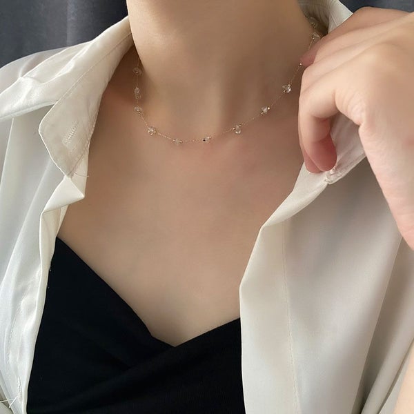 Necklace Cubic Zirconia Diamonds Simple Design Necklace Yellow Gold Plated Carousel 3