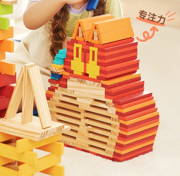 Wooden Building Blocks Balance Game Stacker Blocks 100pcs - Cool Colour Carousel 15
