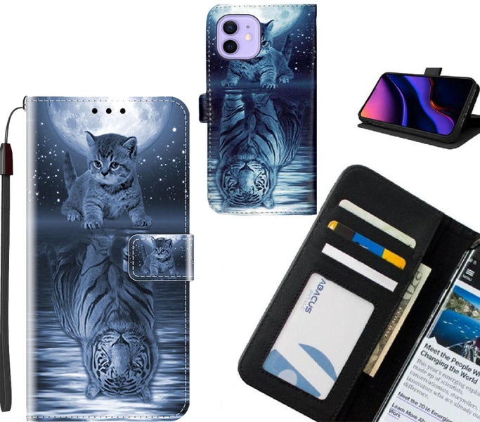iPhone 12 case leather wallet case printed ID Carousel 1