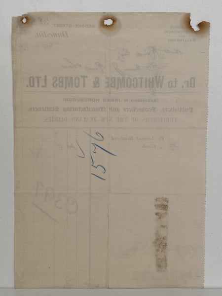 ANTIQUE INVOICE / RECEIPT: Whitcombe & Tombs Ltd, Dunedin 1899 (123 yo) Carousel 3