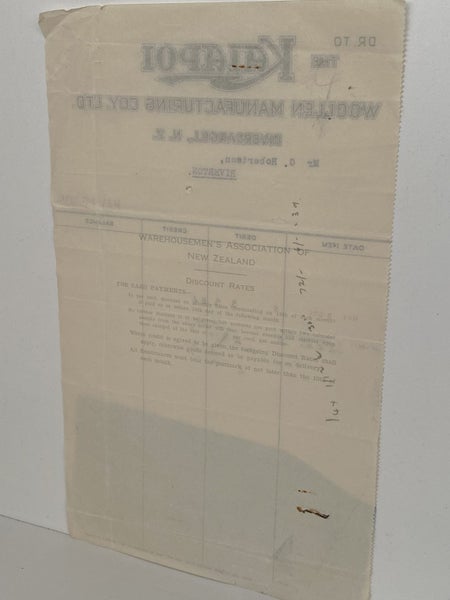 OLD INVOICE / RECEIPT: Kaiapoi Woollen Manufacturing Co. 1935 (87 yo) Carousel 3