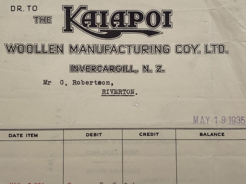 OLD INVOICE / RECEIPT: Kaiapoi Woollen Manufacturing Co. 1935 (87 yo) Carousel 1