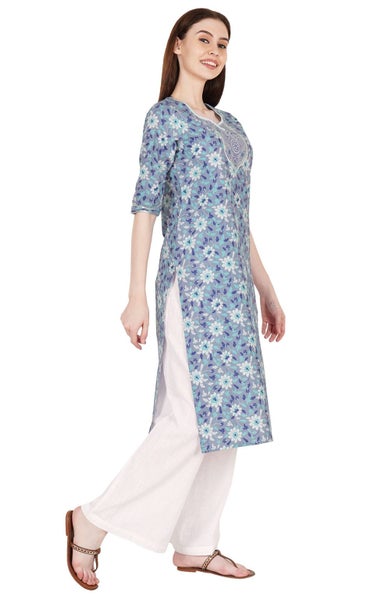Phagun Women’s Printed Straight Cotton Kurti Elbow Sleeve Indian Kurta Ethnic Carousel 2