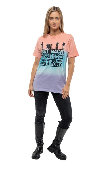 The Beatles T Shirt Get Back Gradient Logo new Official Unisex Dye Wash Yellow Carousel 2