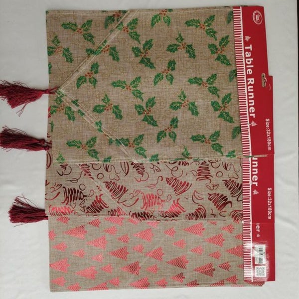 Christmas Table Runner - Natural 180cm (Set of 12 Assorted) Carousel 1