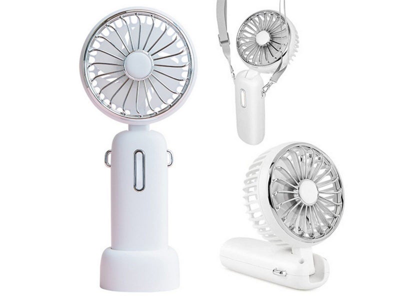 USB Mini Handheld Fan with Hanging Rope Electric Fan with 3 Wind Speeds White Carousel 2