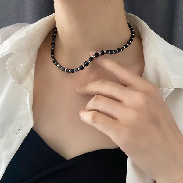 Necklace Black Obsidian Stainless Steel Fashion Design Necklace Carousel 4