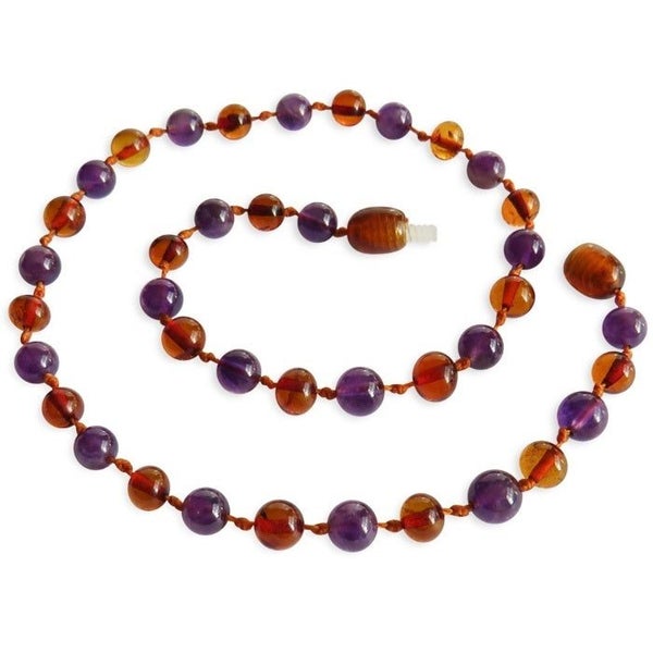Amber Teething Necklace - Polished Cognac & Amethyst Carousel 1