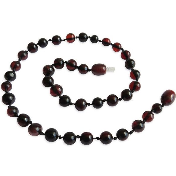 Amber Teething Necklace, Polished Cherry Amber Carousel 1