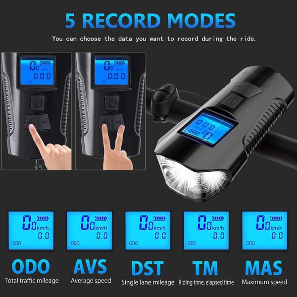 Rechargeable 3 In 1 Bike Front Light with Speedometer and Horn Carousel 2